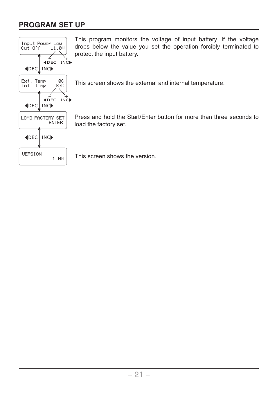 页 22, Program set up, This screen shows the version | SkyRC Quattro B6AC User Manual | Page 22 / 28