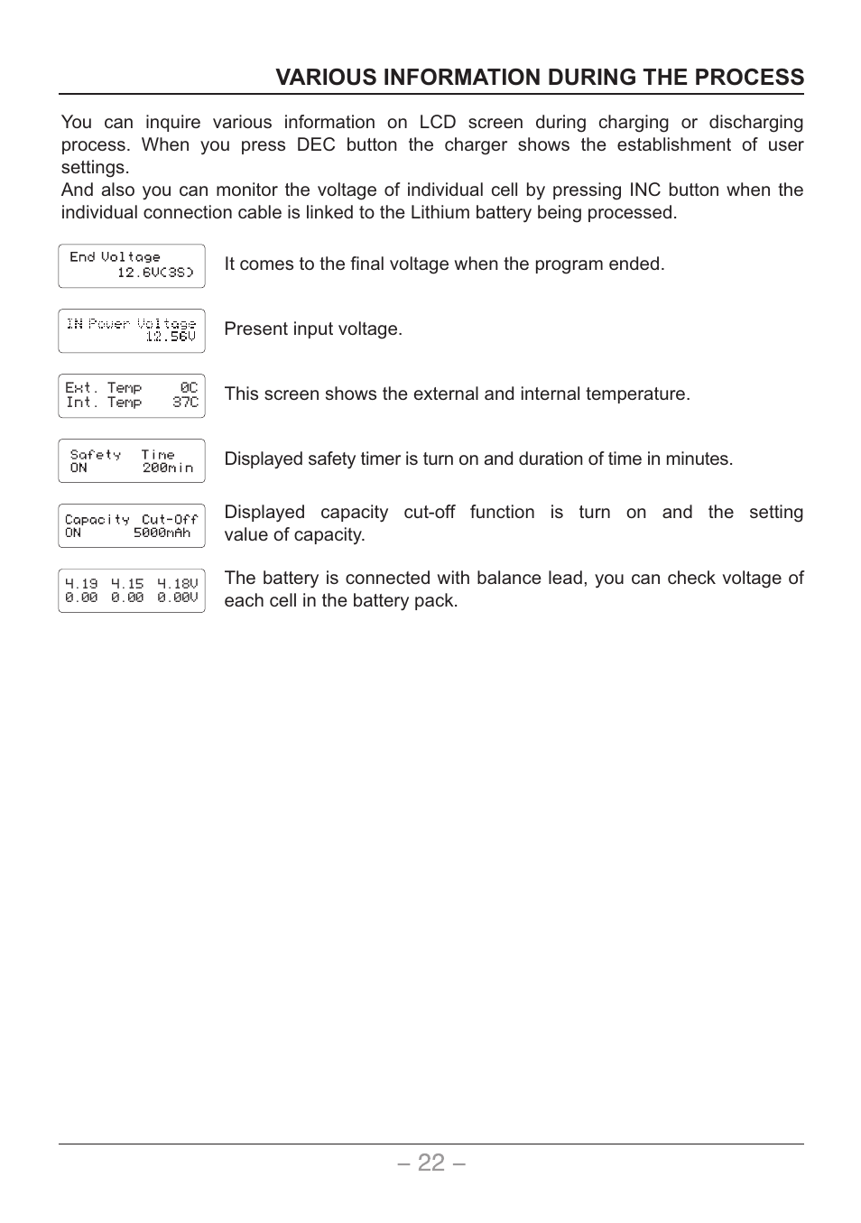 页 23, Various information during the process | SkyRC Quattro B6AC User Manual | Page 23 / 28