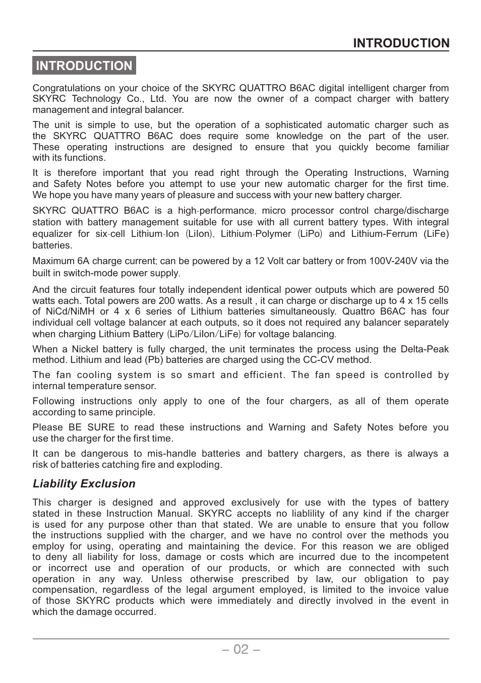 Introduction | SkyRC Quattro B6AC User Manual | Page 3 / 28