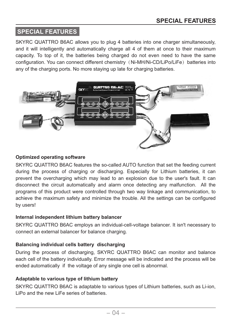 Special features | SkyRC Quattro B6AC User Manual | Page 5 / 28