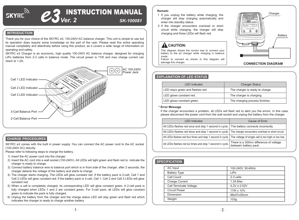 SkyRC e3 User Manual | 2 pages