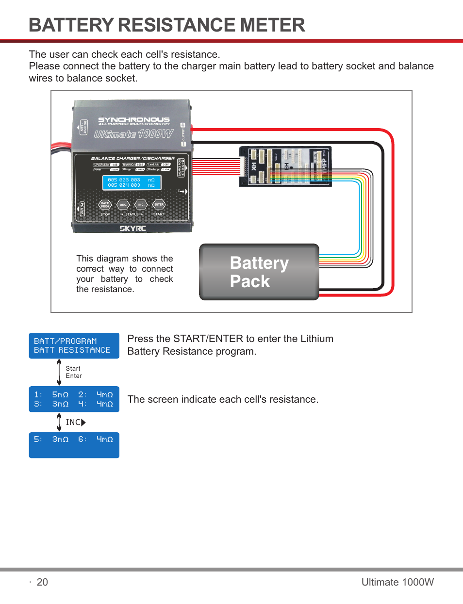 页 22, Battery resistance meter, Battery pack | SkyRC SKYRC1000W Charger User Manual | Page 22 / 32