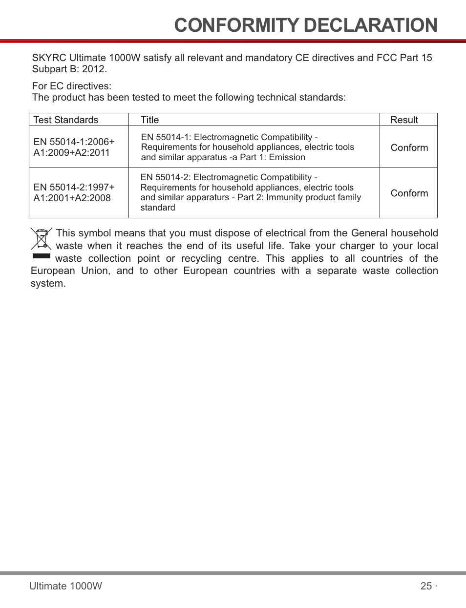 页 27, Conformity declaration | SkyRC SKYRC1000W Charger User Manual | Page 27 / 32