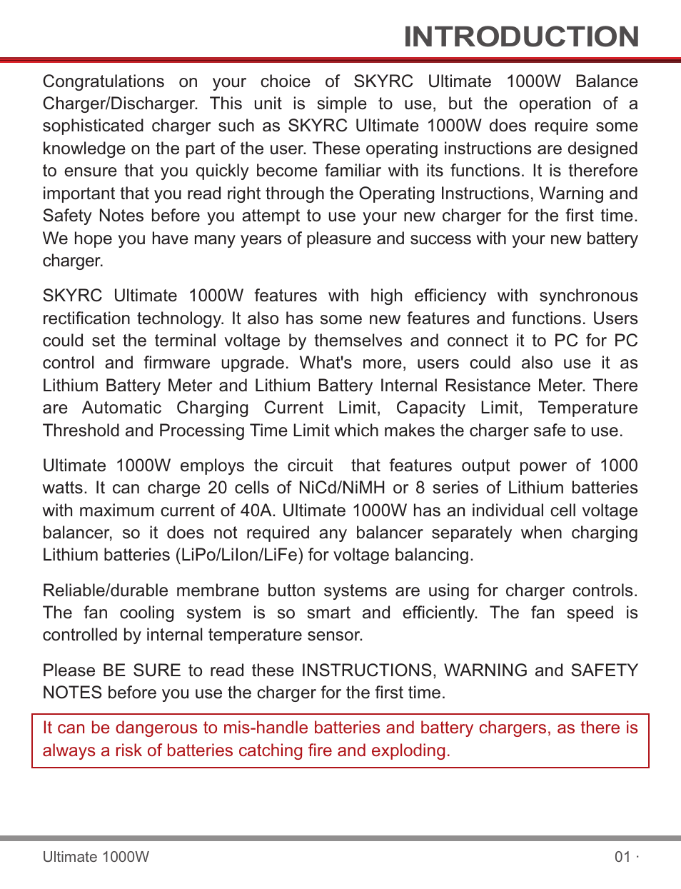 Introduction | SkyRC SKYRC1000W Charger User Manual | Page 3 / 32