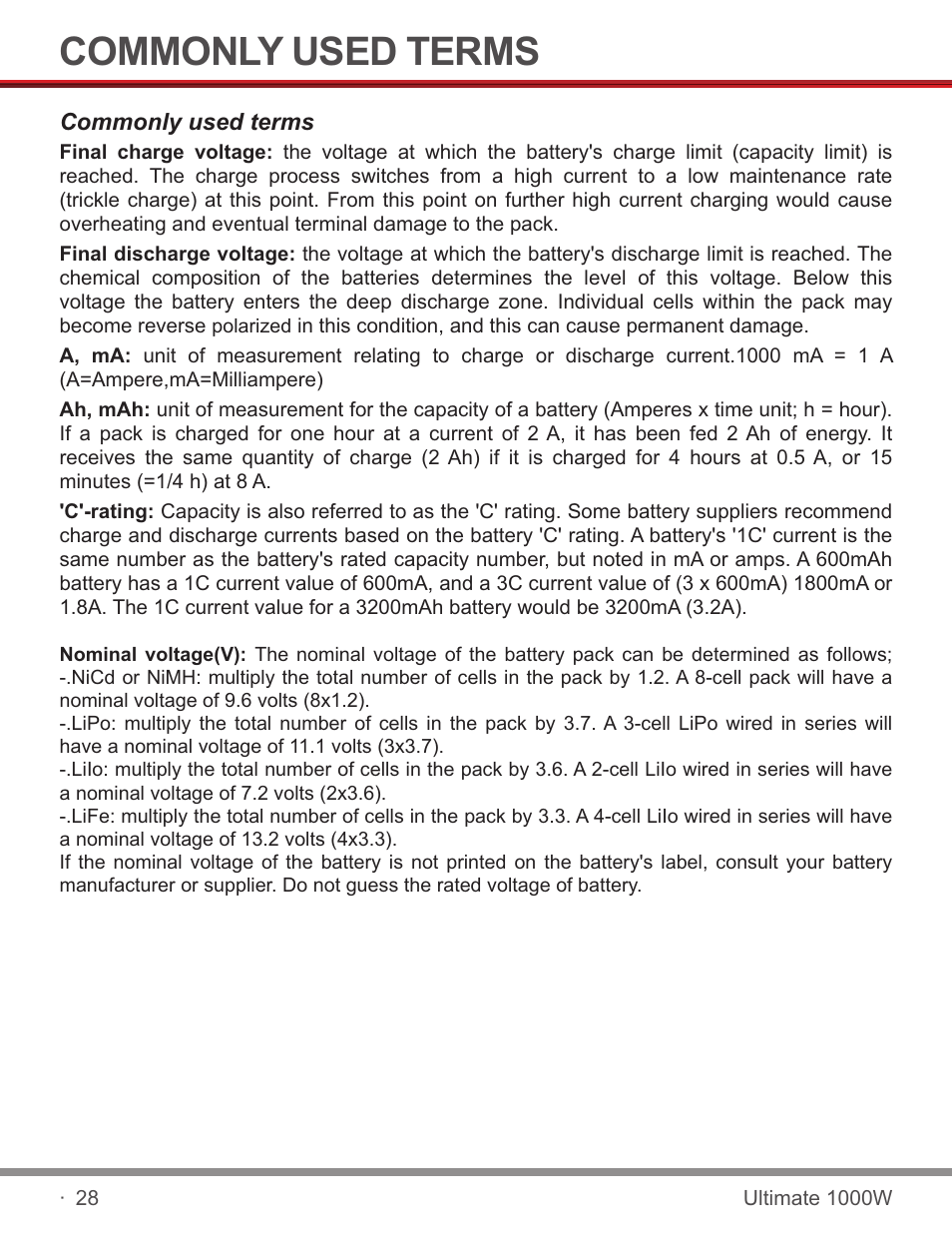 页 30, Commonly used terms | SkyRC SKYRC1000W Charger User Manual | Page 30 / 32