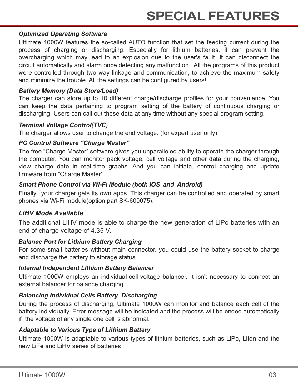 Special features | SkyRC SKYRC1000W Charger User Manual | Page 5 / 32