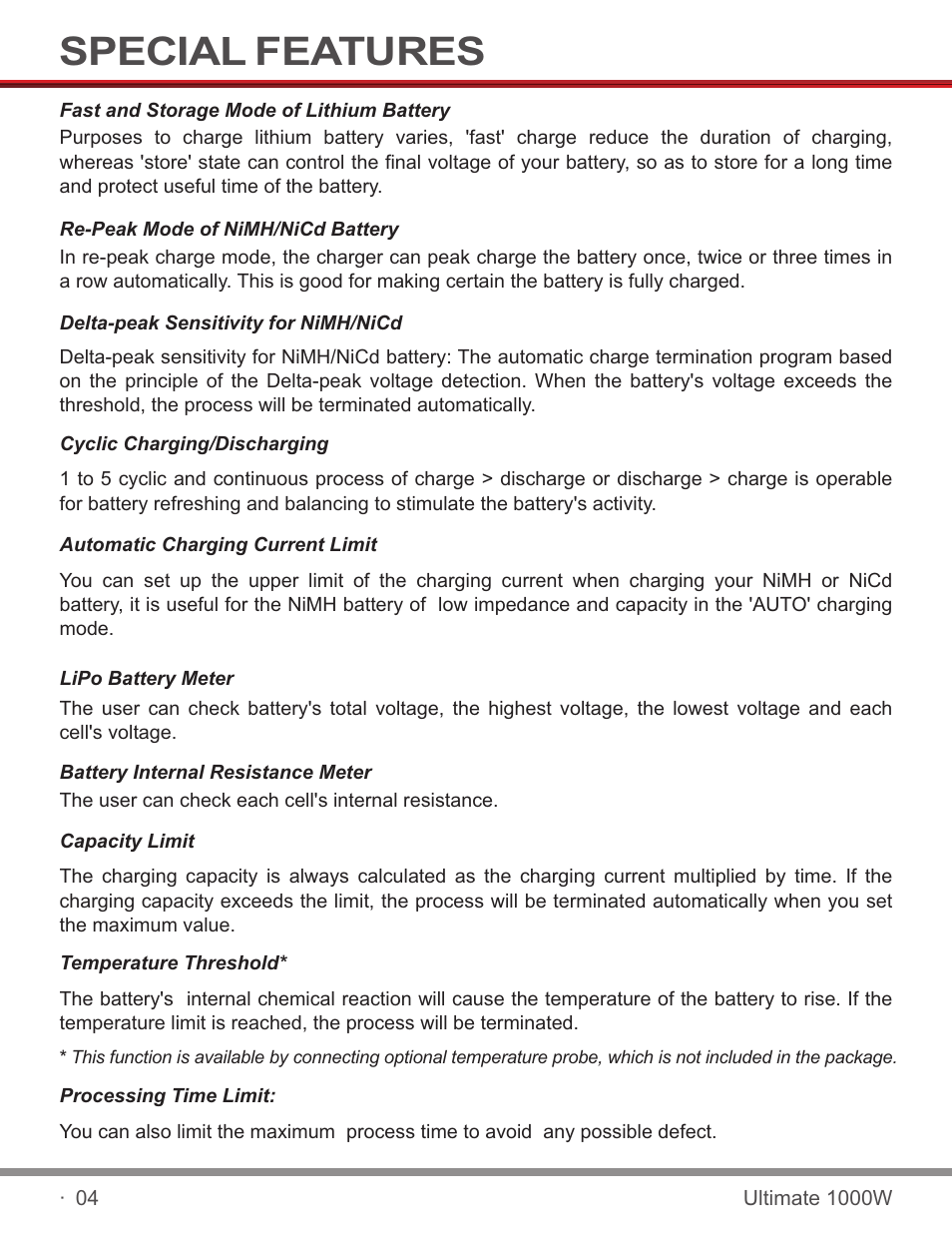 Special features | SkyRC SKYRC1000W Charger User Manual | Page 6 / 32