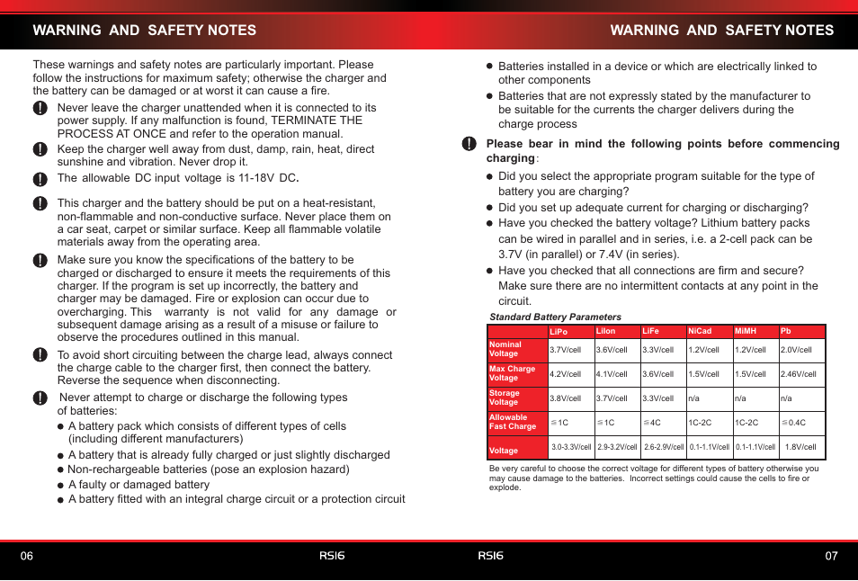 SkyRC RS16 180W/16A Balance Charger/Discharger User Manual | Page 5 / 20