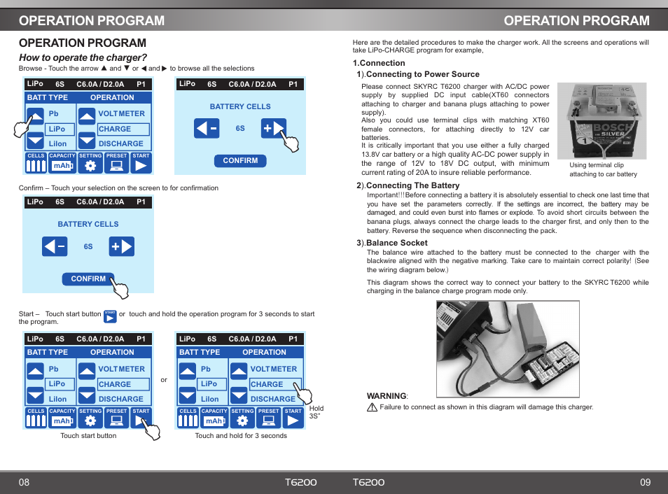 Operation program, How to operate the charger | SkyRC T6200 Charger User Manual | Page 6 / 14