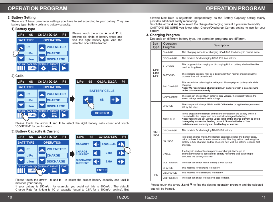 Operation program, T6200 | SkyRC T6200 Charger User Manual | Page 7 / 14