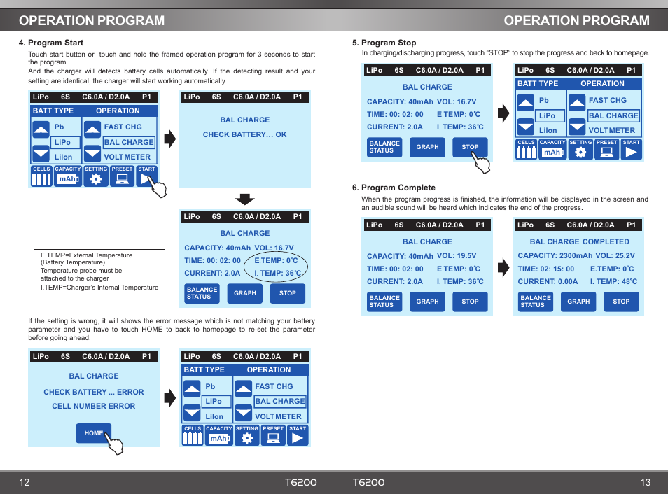 Operation program | SkyRC T6200 Charger User Manual | Page 8 / 14