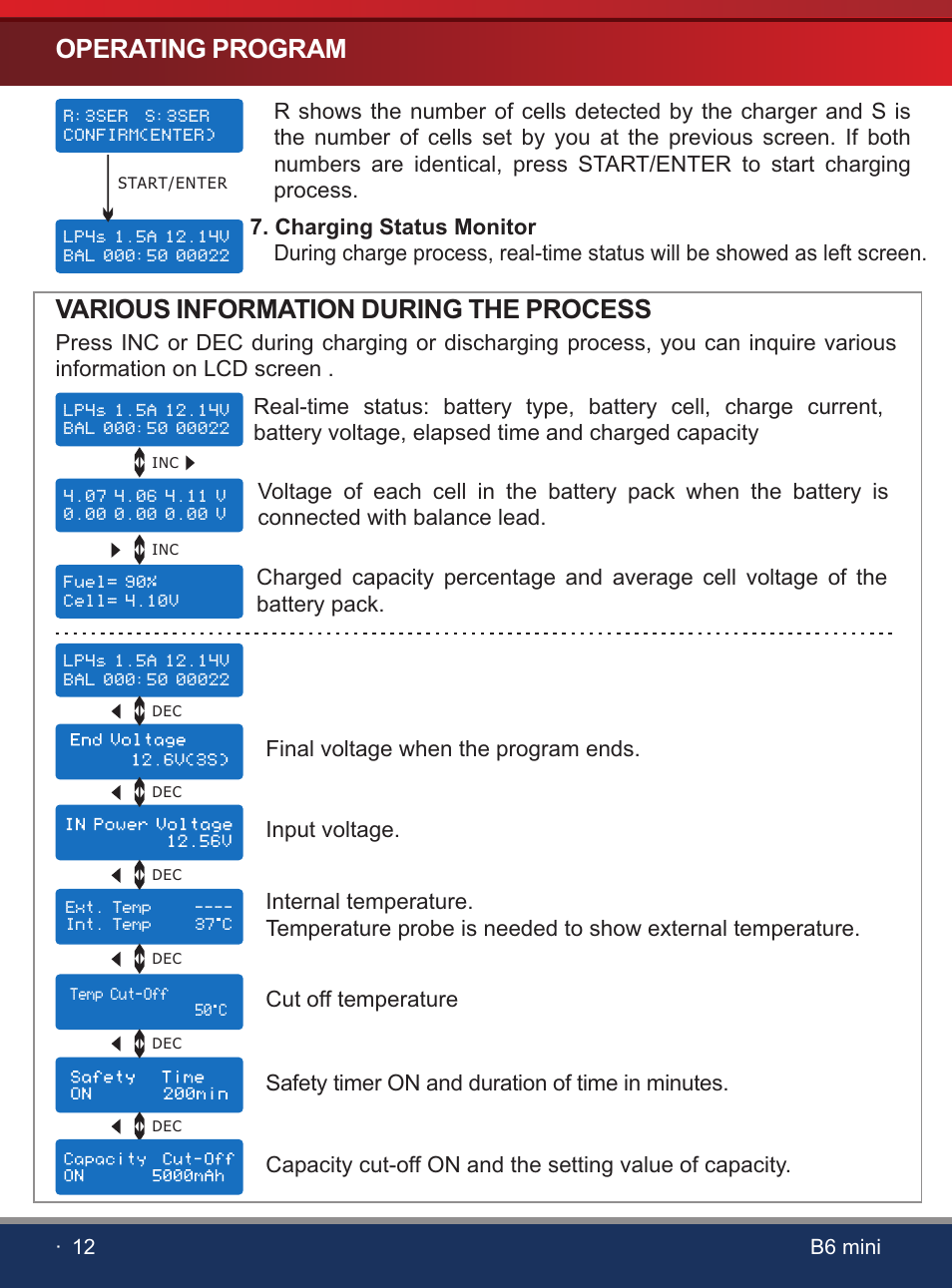 页 14, Operating program, Various information during the process | SkyRC iMAX B6 Mini Charger User Manual | Page 14 / 28