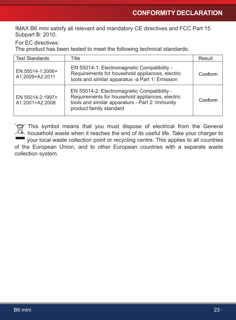 页 25, Conformity declaration | SkyRC iMAX B6 Mini Charger User Manual | Page 25 / 28