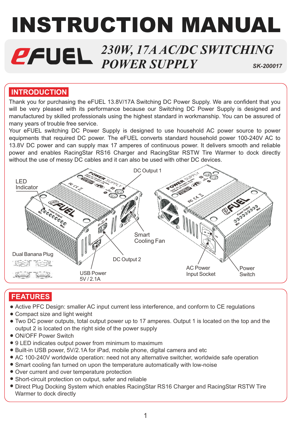 SkyRC eFuel 230W/17A Power Supply User Manual | 6 pages