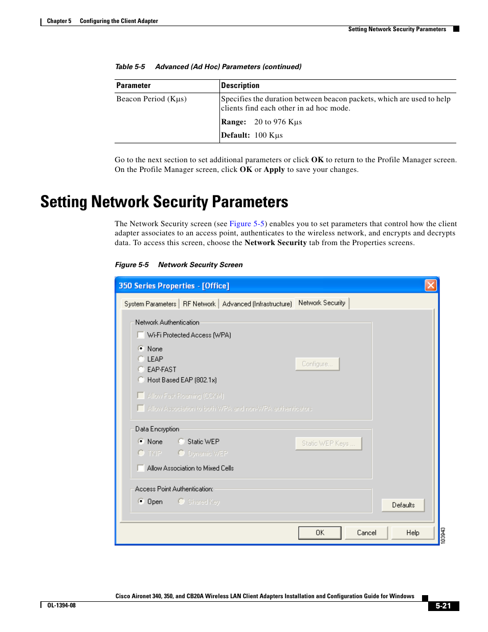 Setting network security parameters | Cisco 340 User Manual | Page 21 / 62