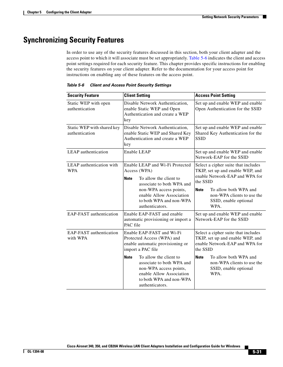 Synchronizing security features | Cisco 340 User Manual | Page 31 / 62