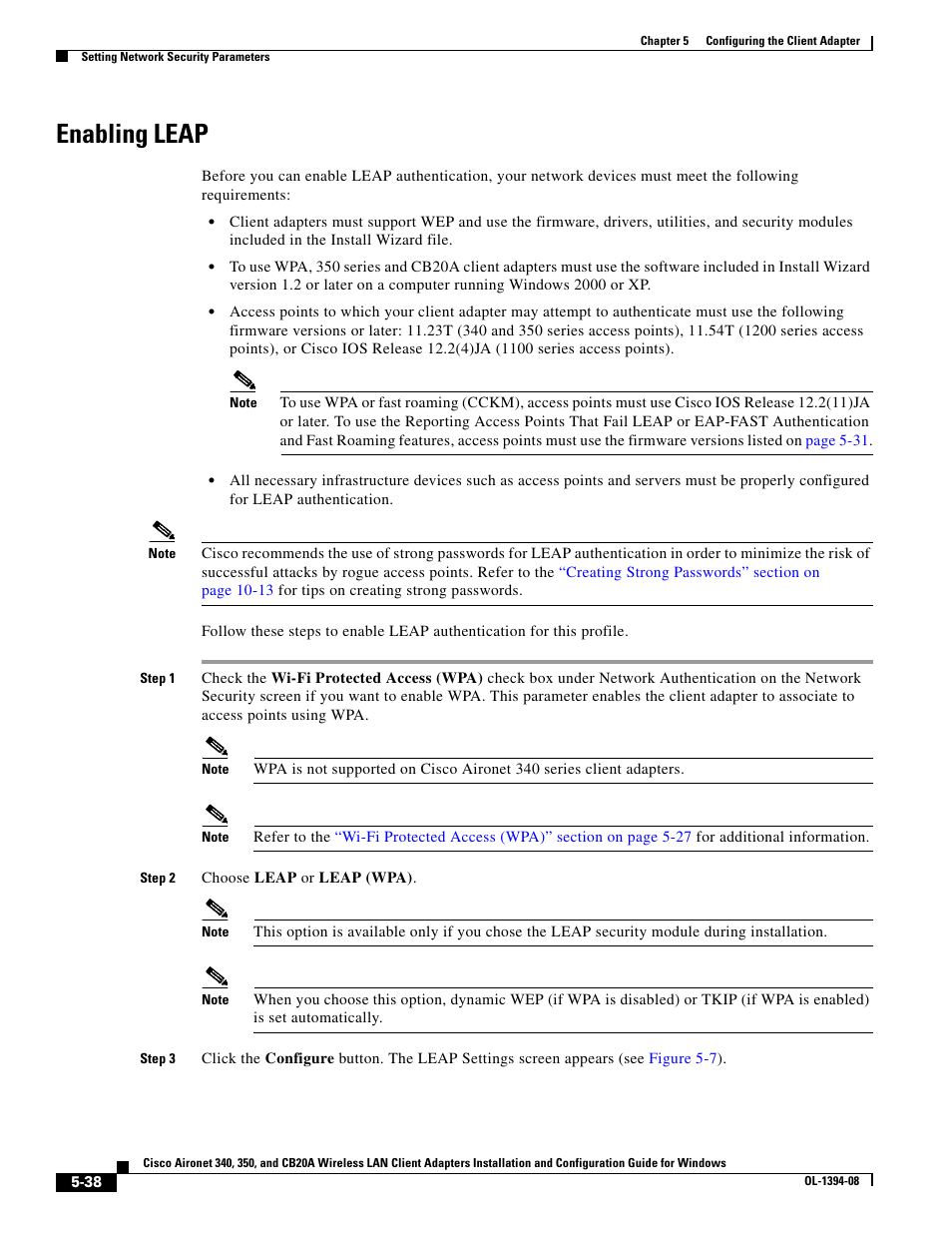 Enabling leap, Secti | Cisco 340 User Manual | Page 38 / 62