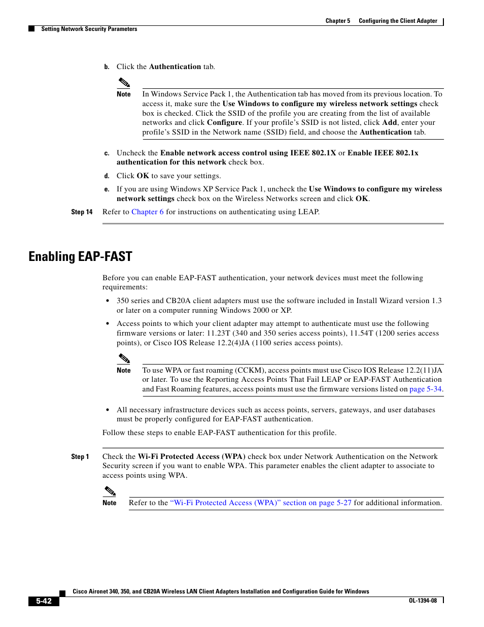 Enabling eap-fast, Secti | Cisco 340 User Manual | Page 42 / 62