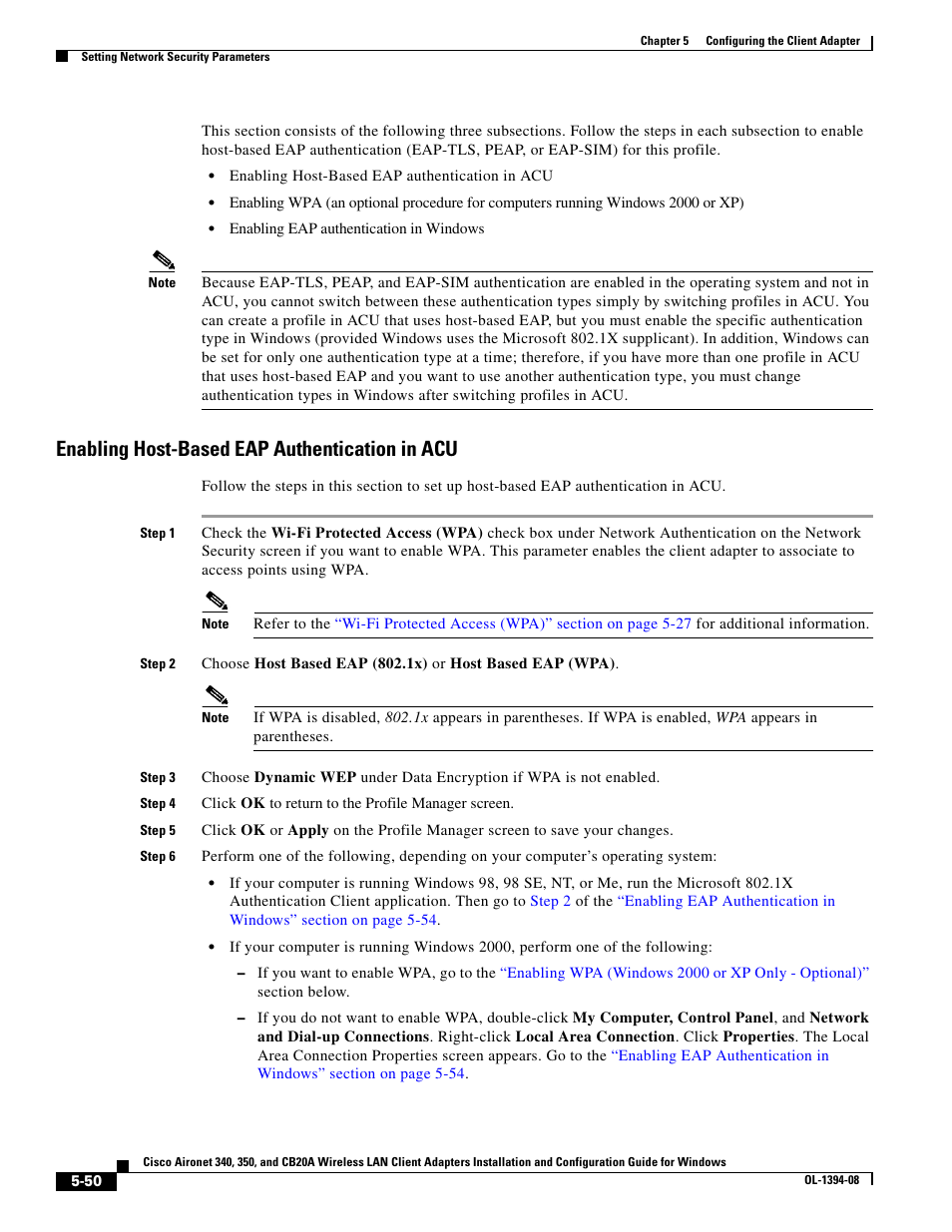 Enabling host-based eap authentication in acu | Cisco 340 User Manual | Page 50 / 62