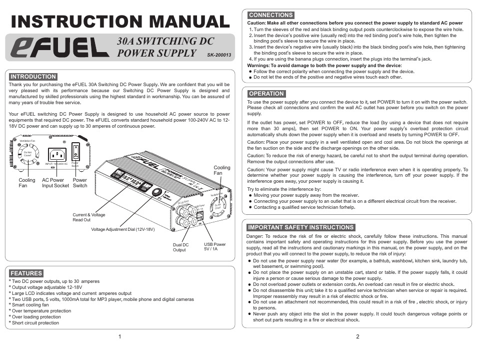 SkyRC eFuel 30A Power Supply User Manual | 2 pages