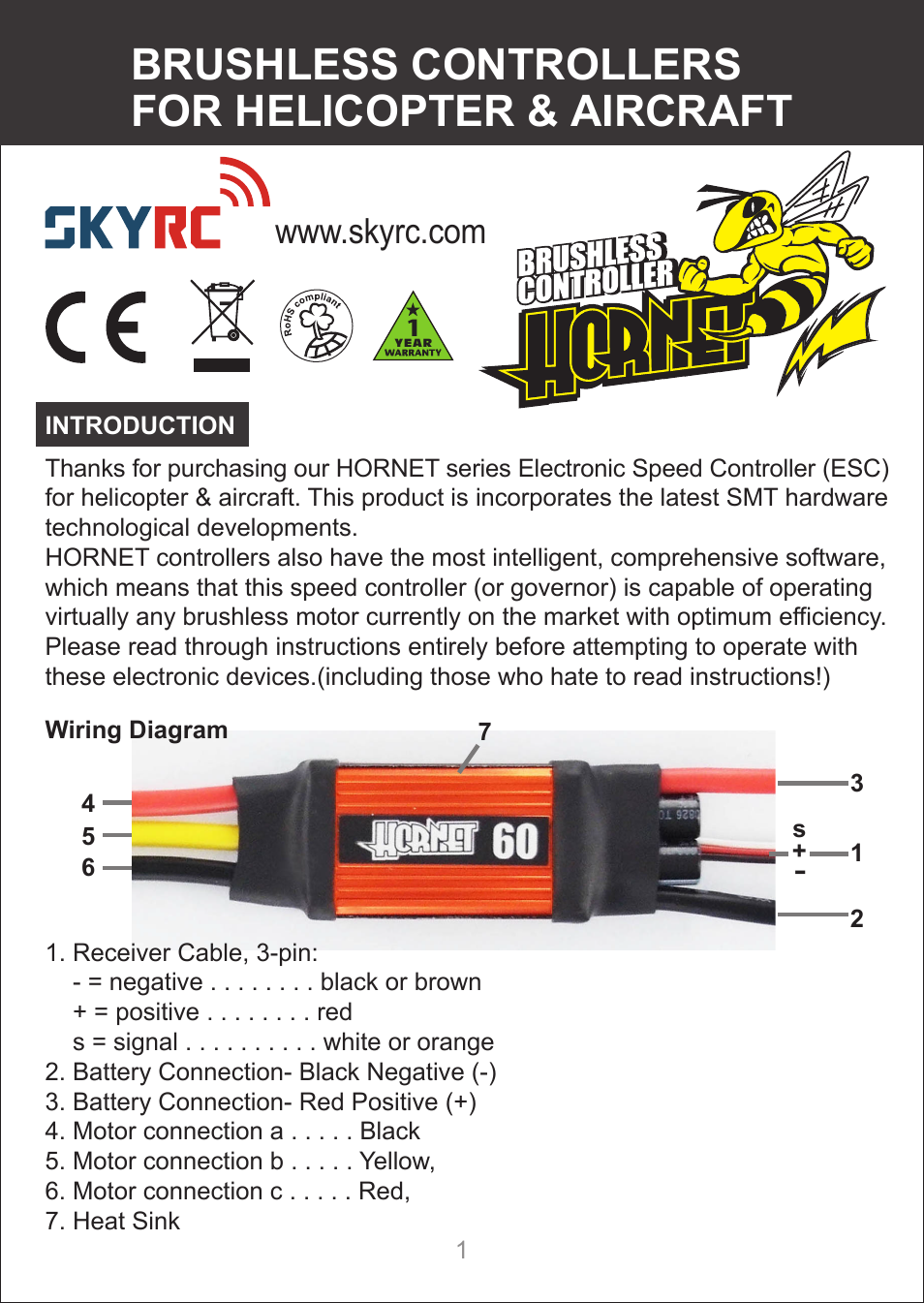 SkyRC Hornet 60A ESC for Air User Manual | 10 pages