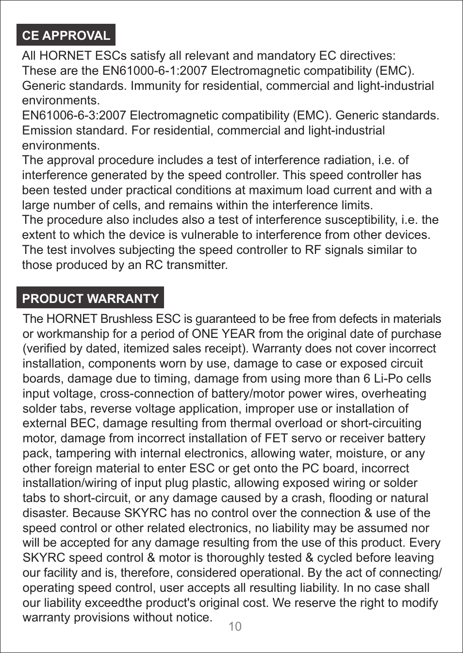 SkyRC Hornet 60A ESC for Air User Manual | Page 10 / 10