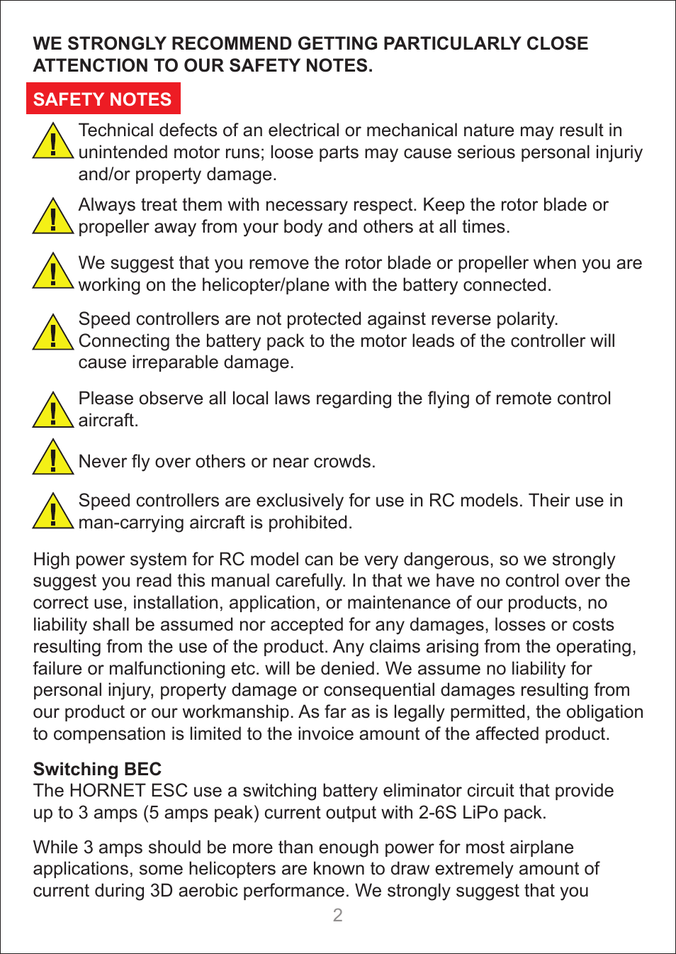 SkyRC Hornet 60A ESC for Air User Manual | Page 2 / 10