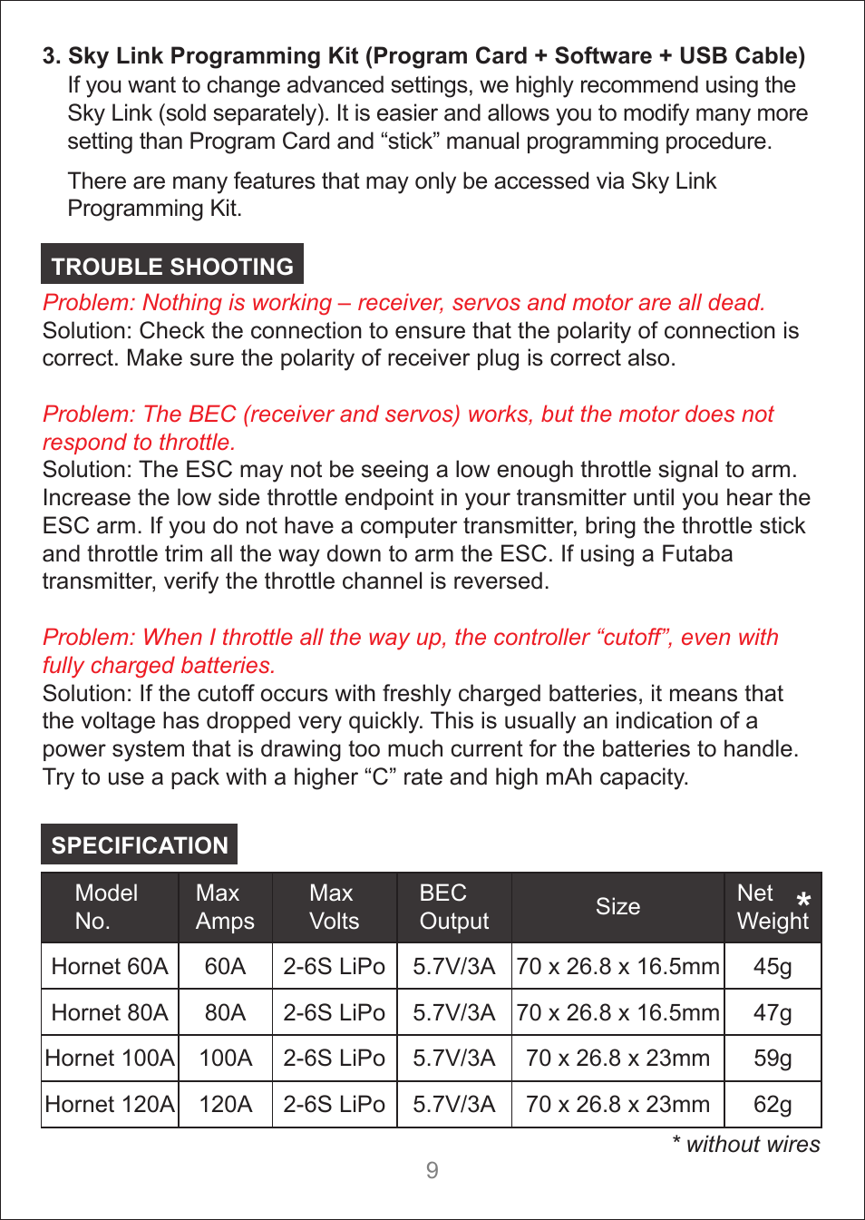 SkyRC Hornet 60A ESC for Air User Manual | Page 9 / 10