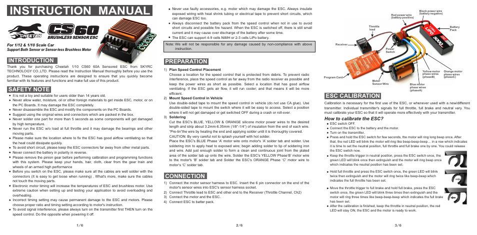 SkyRC Cheetah 1/10 60A Sensored Combo User Manual | 2 pages