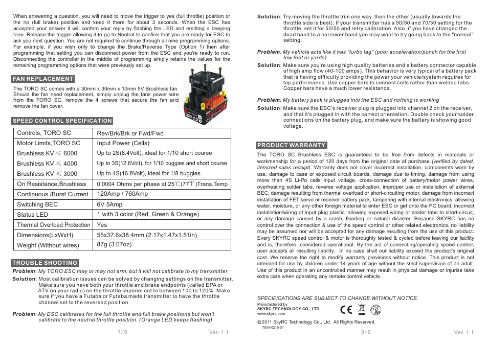 SkyRC Toro Short Course 120A ESC User Manual | Page 4 / 4