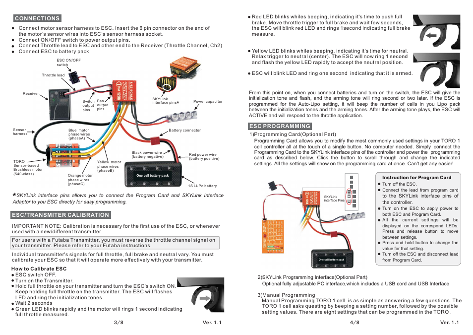 SkyRC Toro One Cell 120A ESC for 1/12 Car User Manual | Page 2 / 4