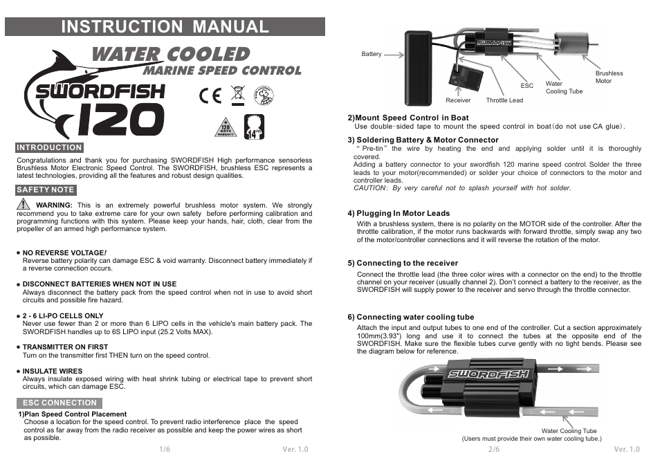 SkyRC Swordfish 120A ESC for Marine User Manual | 3 pages