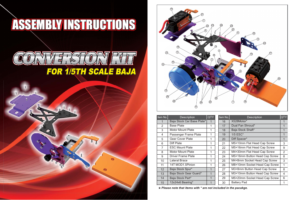 SkyRC Conversion Kit for 1/5th Scale Baja User Manual | 2 pages