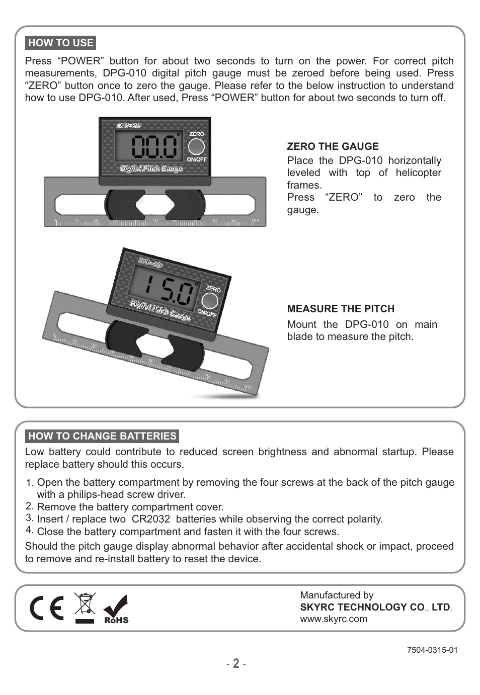 SkyRC Digital Pitch Gauge User Manual | Page 2 / 2