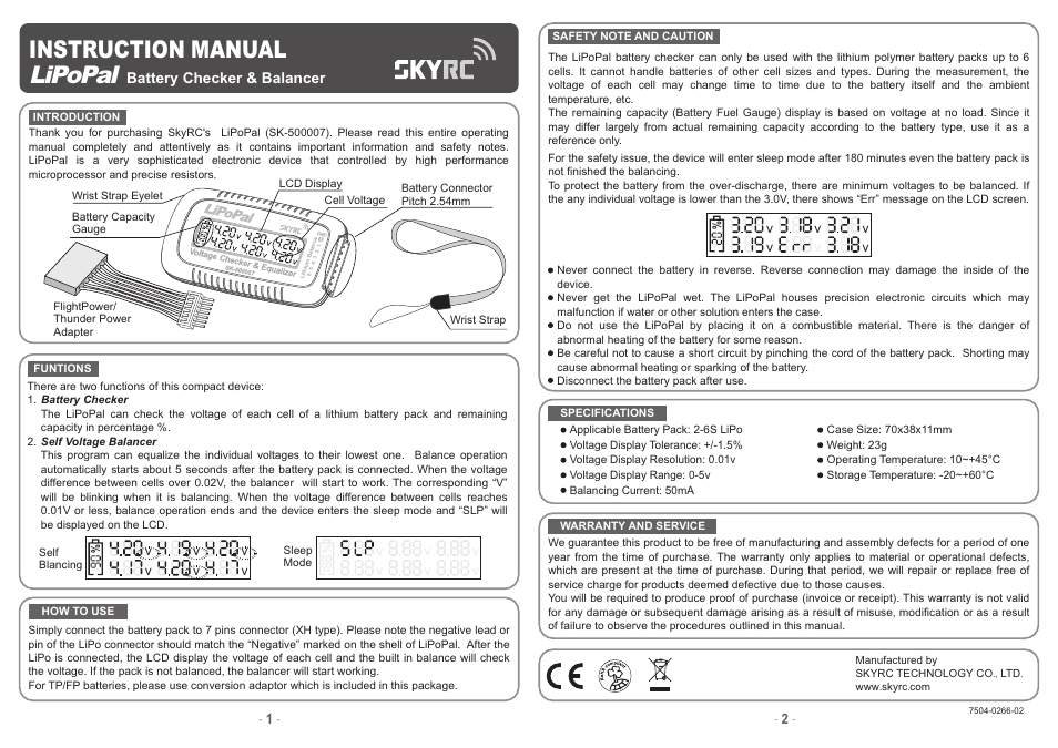 SkyRC LiPoPal User Manual | 1 page