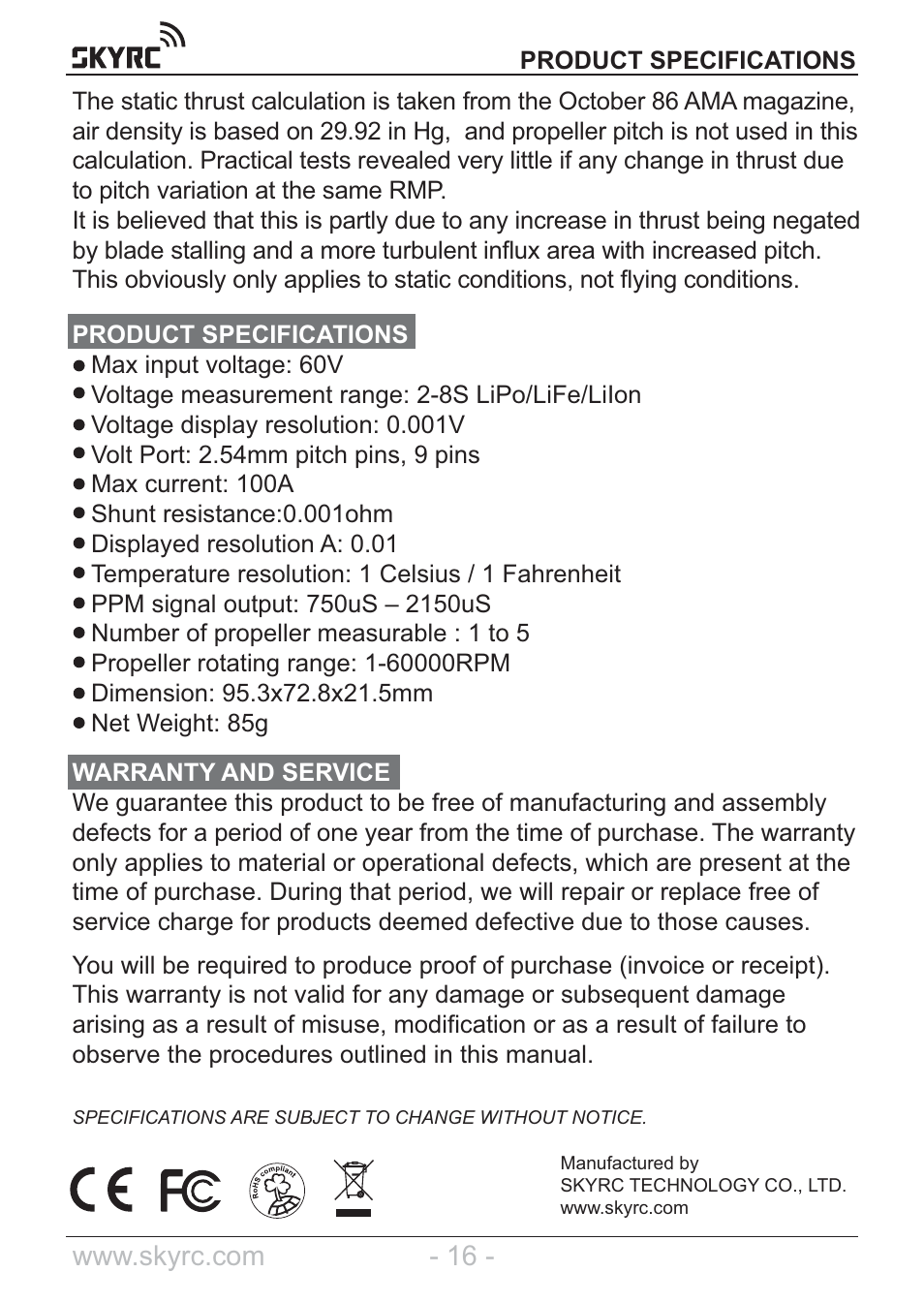 SkyRC Multimeter User Manual | Page 16 / 16