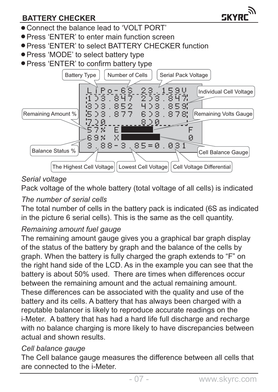 SkyRC Multimeter User Manual | Page 7 / 16