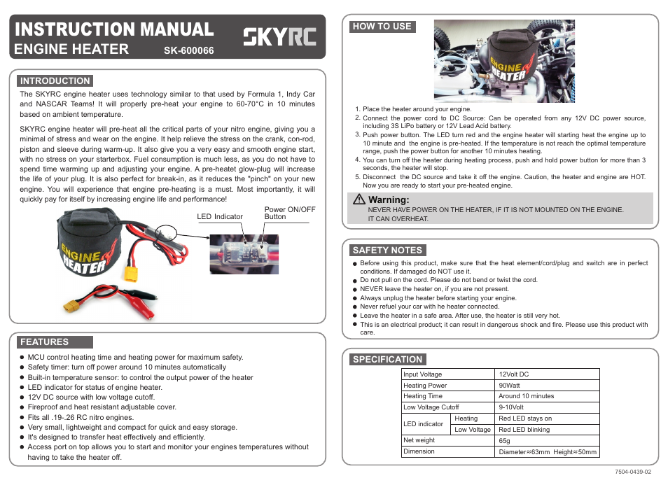 SkyRC Engine Heater User Manual | 1 page