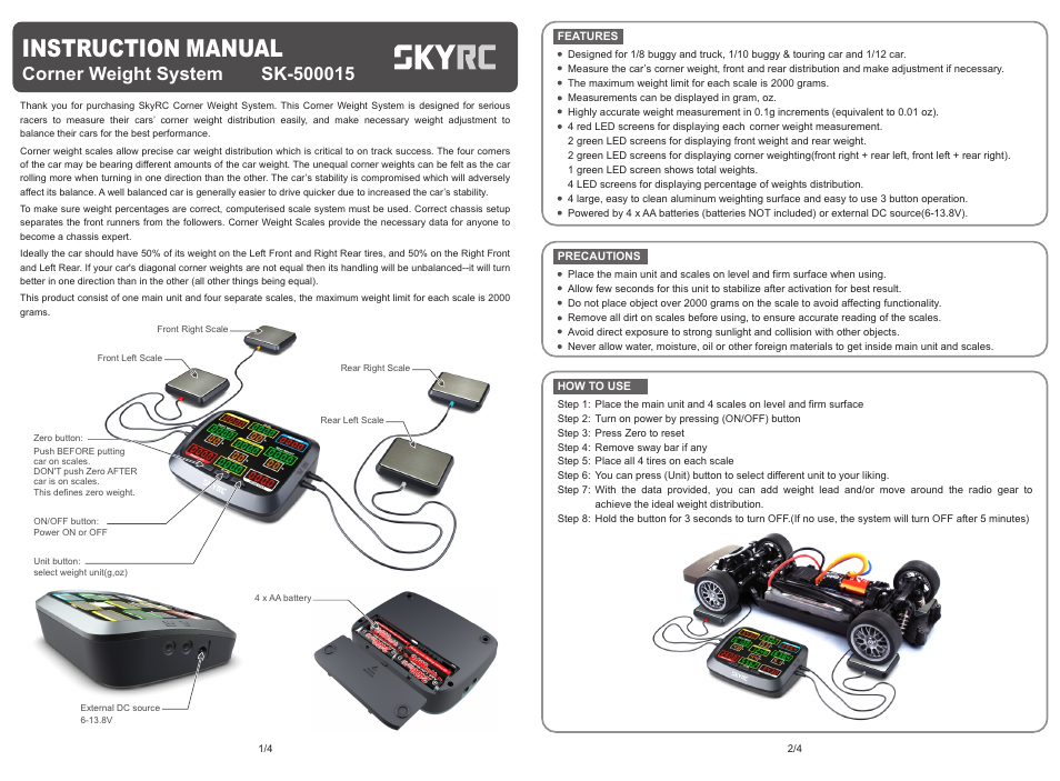 SkyRC Corner Weight System User Manual | 2 pages