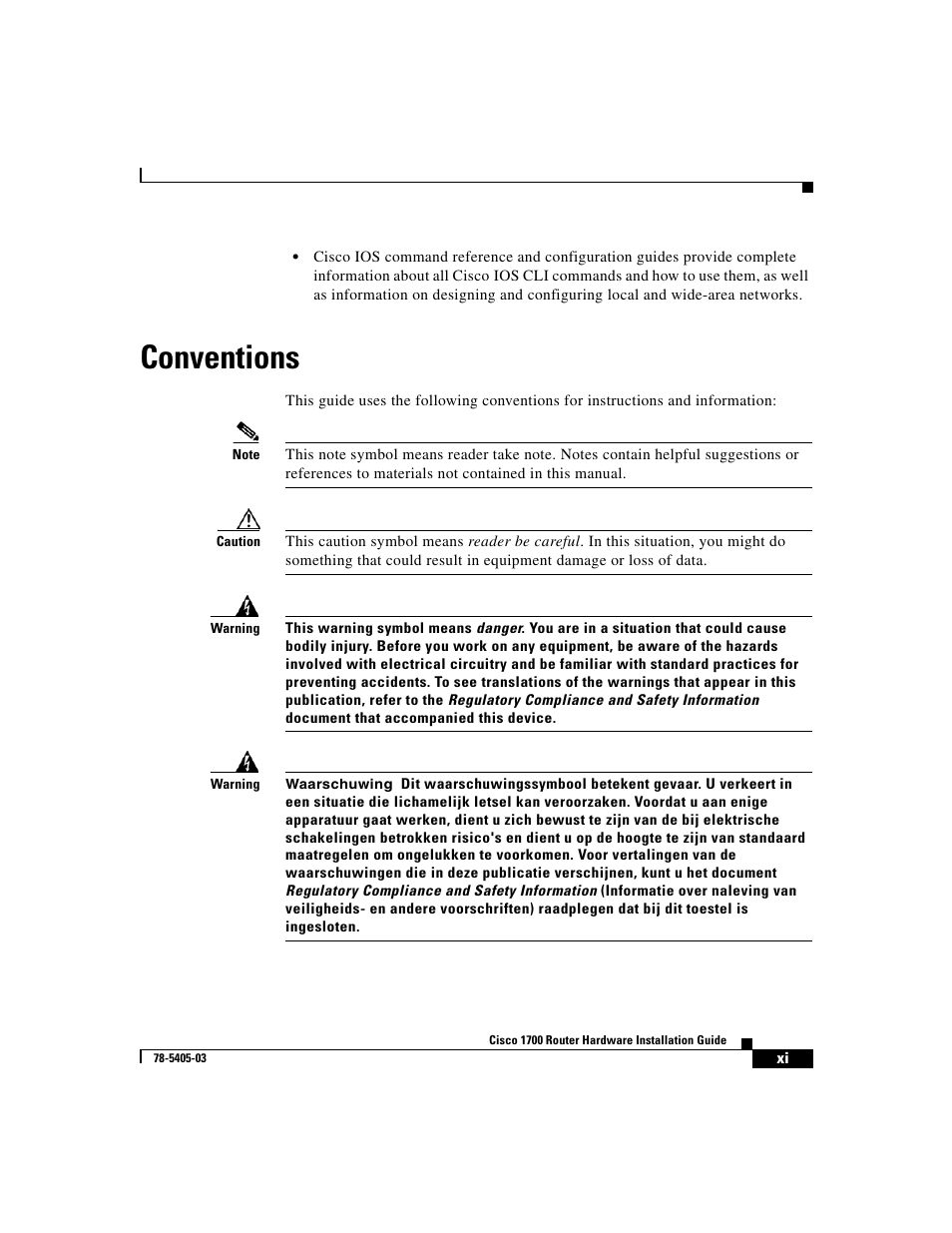 Conventions | Cisco 1700 User Manual | Page 11 / 88