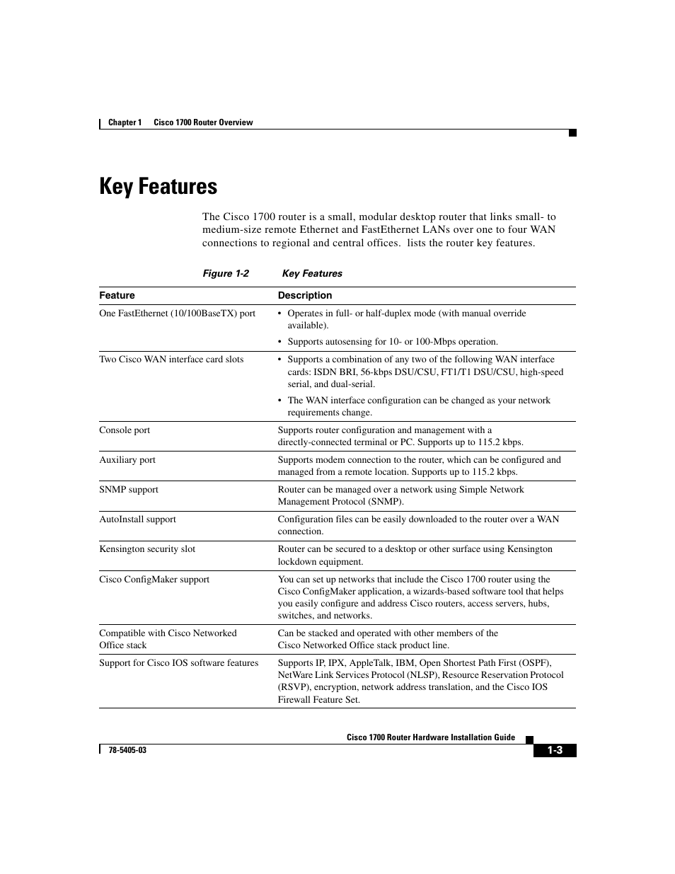 Key features | Cisco 1700 User Manual | Page 23 / 88