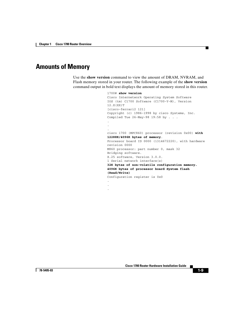 Amounts of memory | Cisco 1700 User Manual | Page 29 / 88