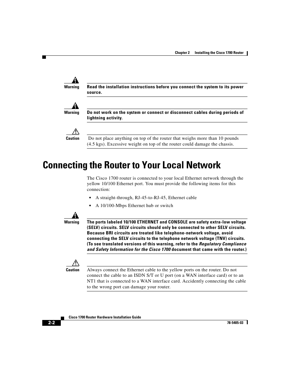 Connecting the router to your local network | Cisco 1700 User Manual | Page 34 / 88