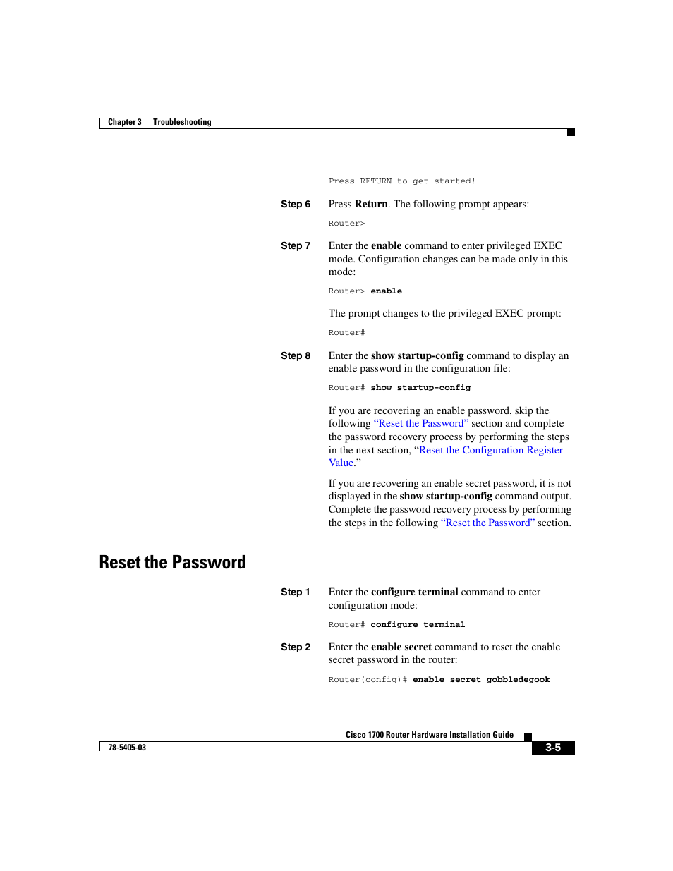 Reset the password, For lost | Cisco 1700 User Manual | Page 53 / 88