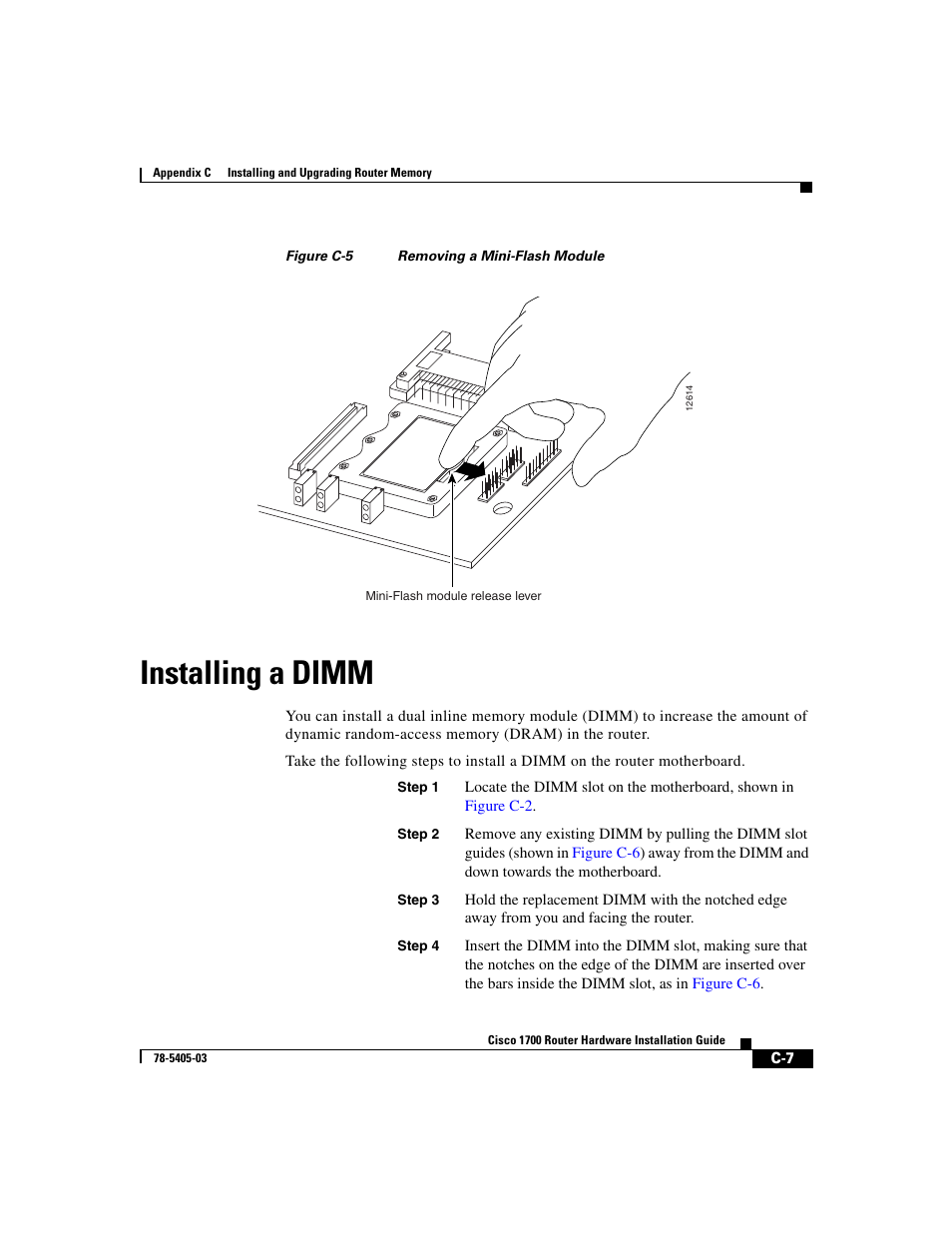 Installing a dimm | Cisco 1700 User Manual | Page 73 / 88