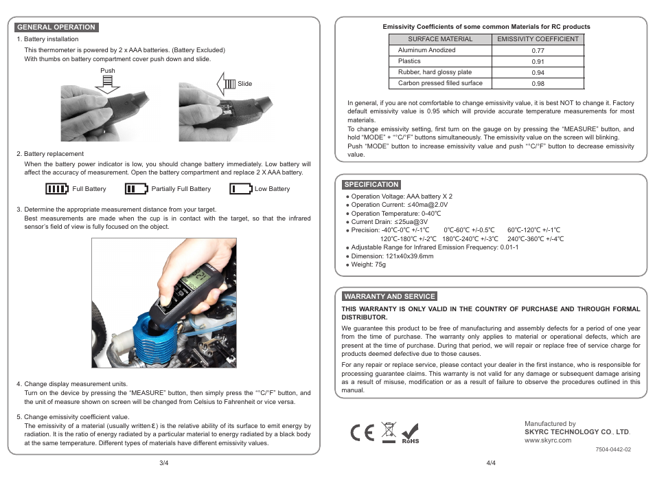 SkyRC Infrared Thermometer User Manual | Page 2 / 2