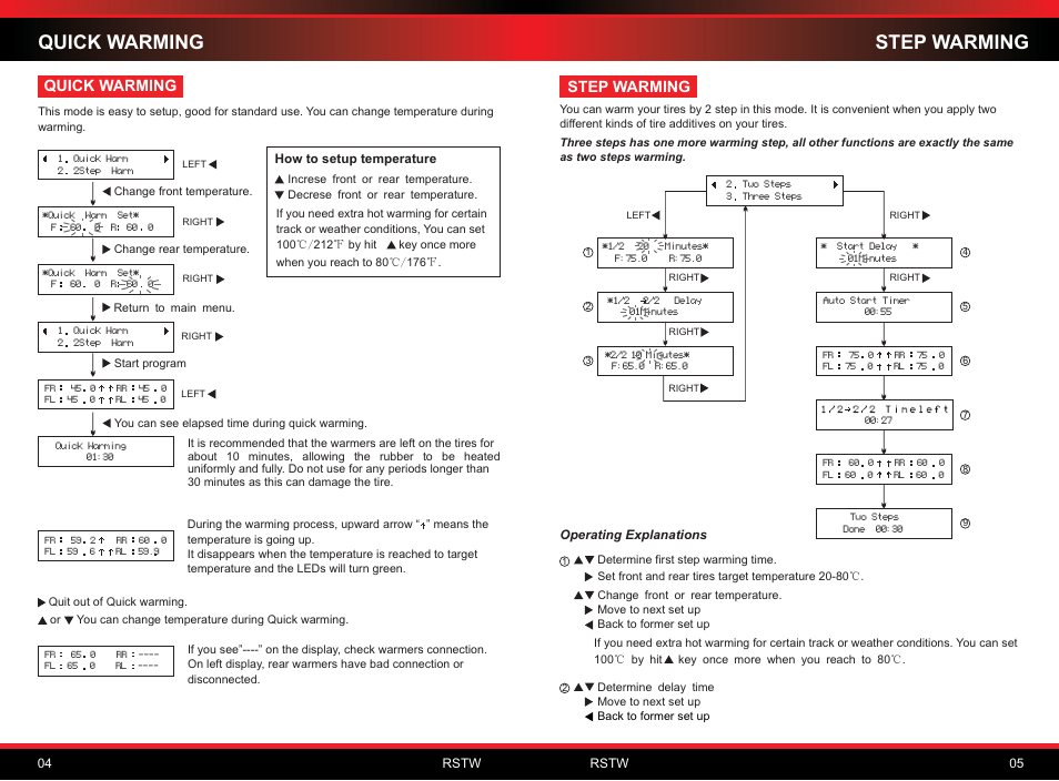 Step warming, Quick warming | SkyRC Tire Warmer User Manual | Page 4 / 6