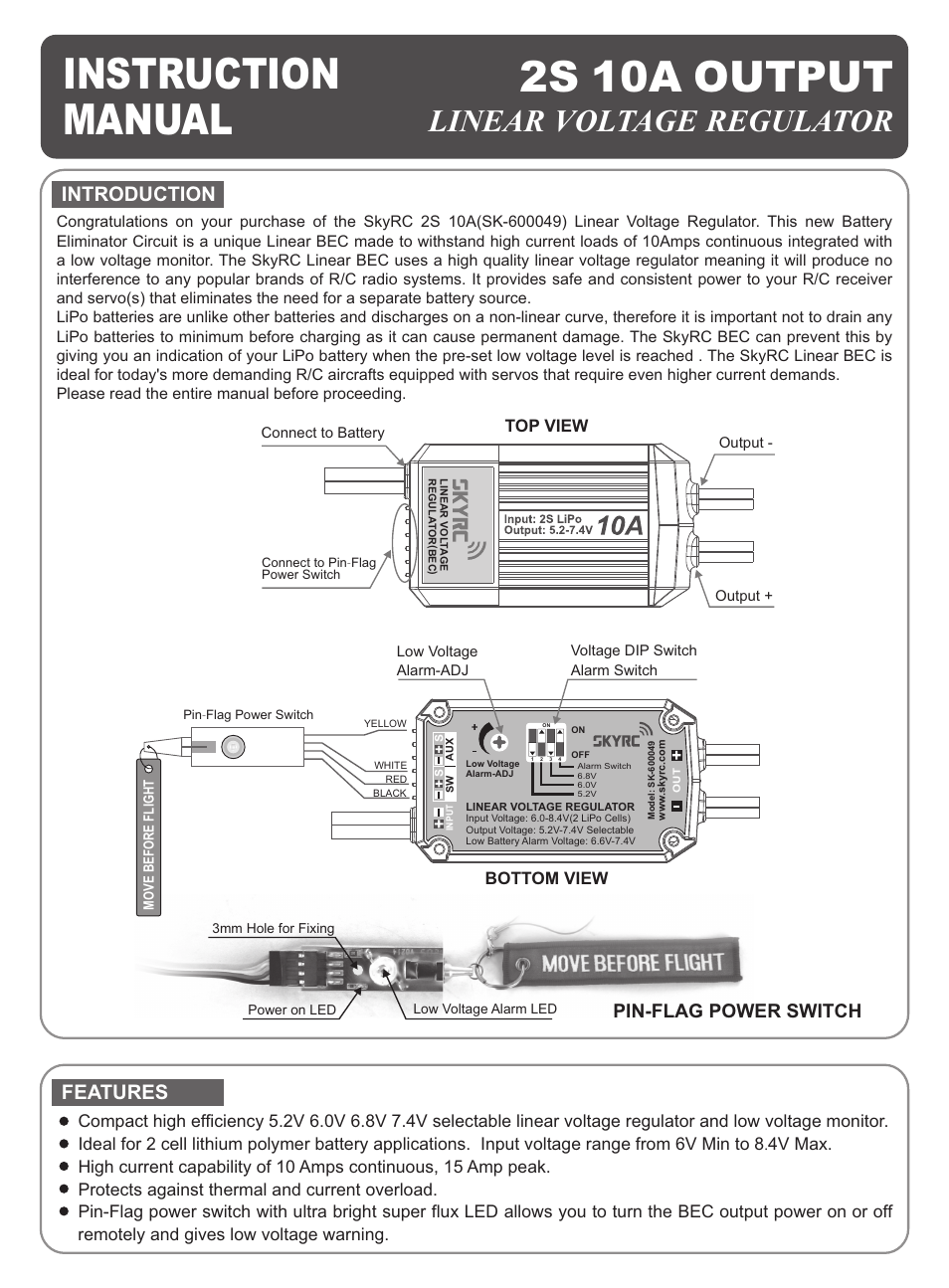 SkyRC 2S 10A Linear Voltage Regulator User Manual | 2 pages