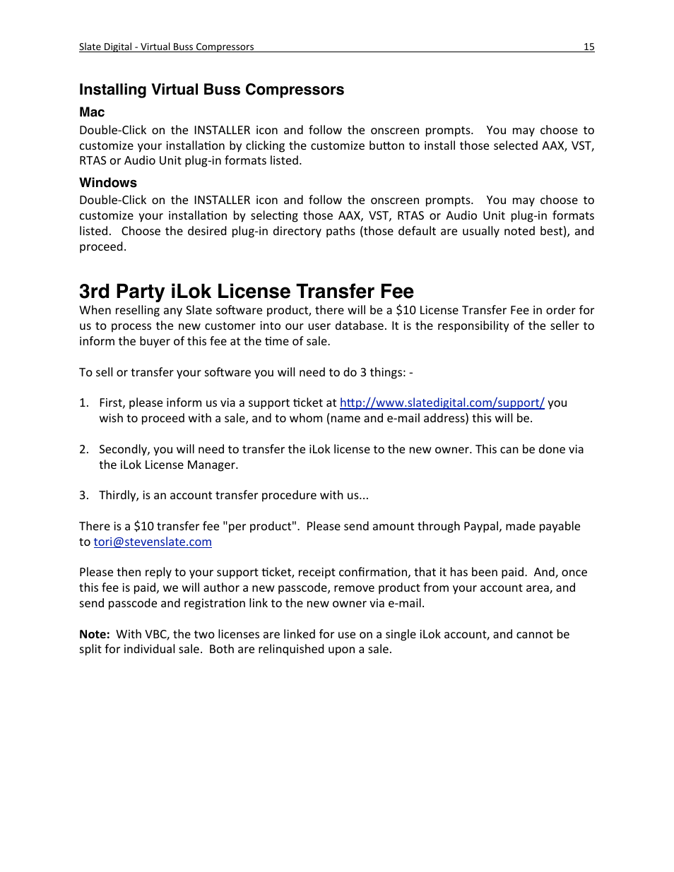 3rd party ilok license transfer fee | Slate Digital Virtual Buss Compressors User Manual | Page 15 / 18