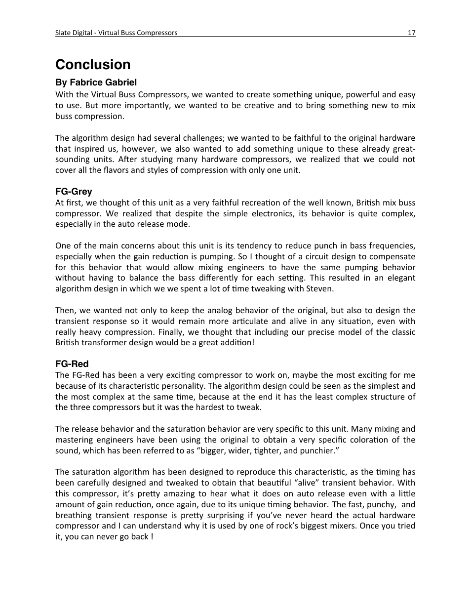 Conclusion | Slate Digital Virtual Buss Compressors User Manual | Page 17 / 18